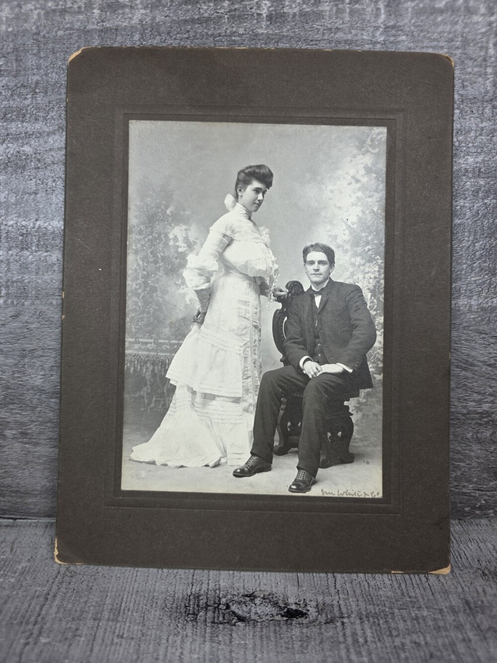 Antique Edwardian Couple Portrait Cabinet Card Photo Man & Woman c1900 197.27